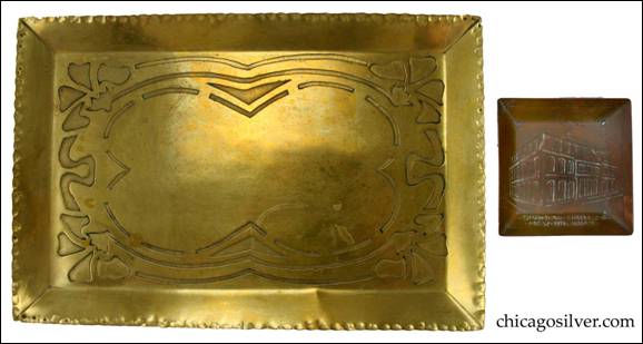 Carence Crafters trays were made in a variety of sizes.  The brass one (left) is unusually large, while the copper one (right) is atypically small.