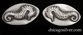 Laurence Foss earrings, pair (2), screwbacks, flat oval discs with applied detailed seahorse on each.
