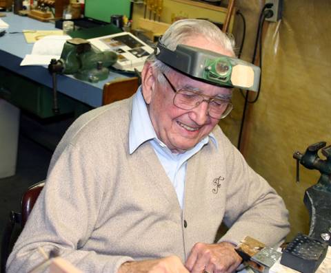 Laurence Foss at his workbench