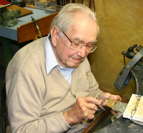 Laurence Foss at his workbench