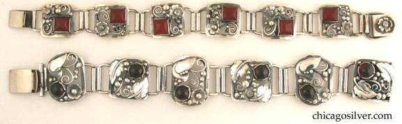 Foss bracelets with scrolling wirework and serrated leaves in the style of Oakes