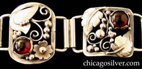 Detail from Laurence Foss bracelet, large, with garnets.  
