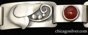 Detail from Laurence Foss bracelet, link, with carnelians.