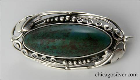 Frank Gardner Hale silver pin with green stone