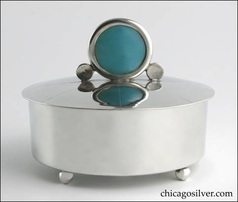Rebecca Cauman round covered box with blue glass finial