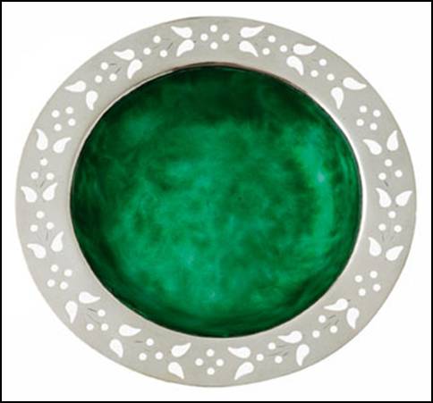 Margaret Rogers enameled dish with cutouts