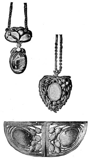 Pendants and buckle by Mrs. Josephine Hartwell Shaw, of the Boston Arts and Crafts Society.