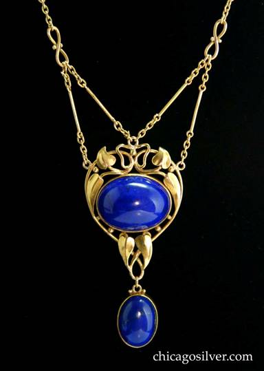 Frank Gardner Hale pendant on chain, 18K gold, with lapis.  
