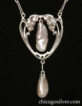 Early Kalo Nouveau-styled silver necklace with pearls
