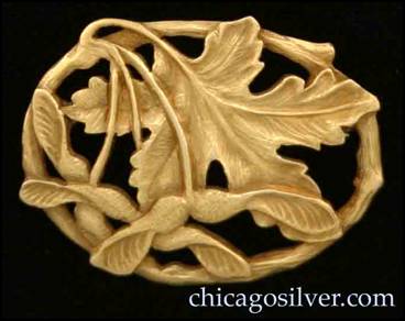 Carved gold maple leaf pin by Potter Studio