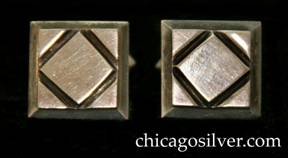 Kalo cufflinks, pair (2), square, with chased diamond at center and beveled edges.