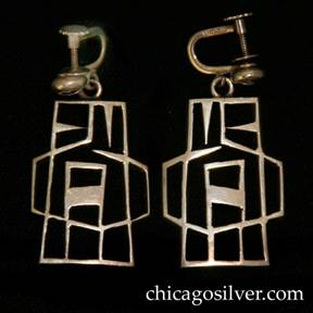 Kalo earrings, pair, screw backs, large cutout geometric design.