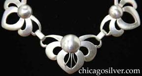 Kalo necklace / choker with heavy bar link chain and 13 graduated pieces in Art Deco stylized wreath form