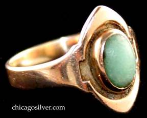 Kalo ring, gold with central green, oval cabochon