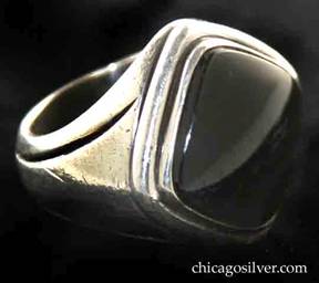 Kalo ring, very large and heavy, with square bezel-set onyx turned to look diamond-shaped 
