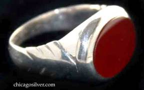 Kalo ring, with oval bezel-set flat carnelian stone 
