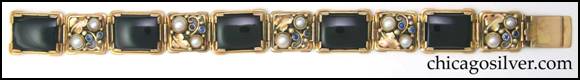 Gilbert Oakes bracelet -- 14K gold with onyx, pearls and Montana sapphires shown full length