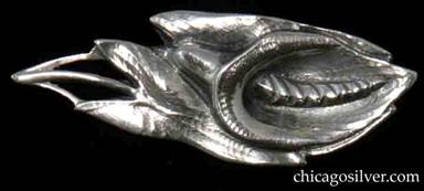 Peer Smed brooch / pin, in the shape of a lily with detailed stamen and leaves.  Solid and very heavy for its size.