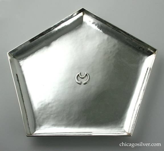 TC Shop tray, pentagonal, with raised edges, applied M monogram at center.  Very unusual.