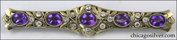 James Winn gold pin with amethysts and diamonds (front view)