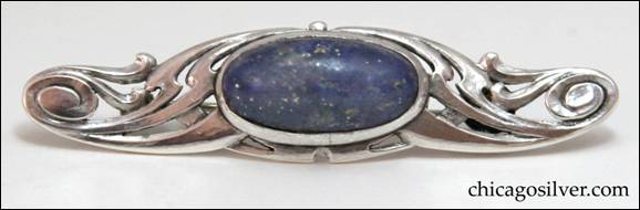 James Winn silver Nouveau-styled pin with lapis